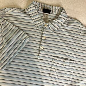 Patagonia Polo Mens Large Blue White Striped Organic Cotton Three Button Shirt